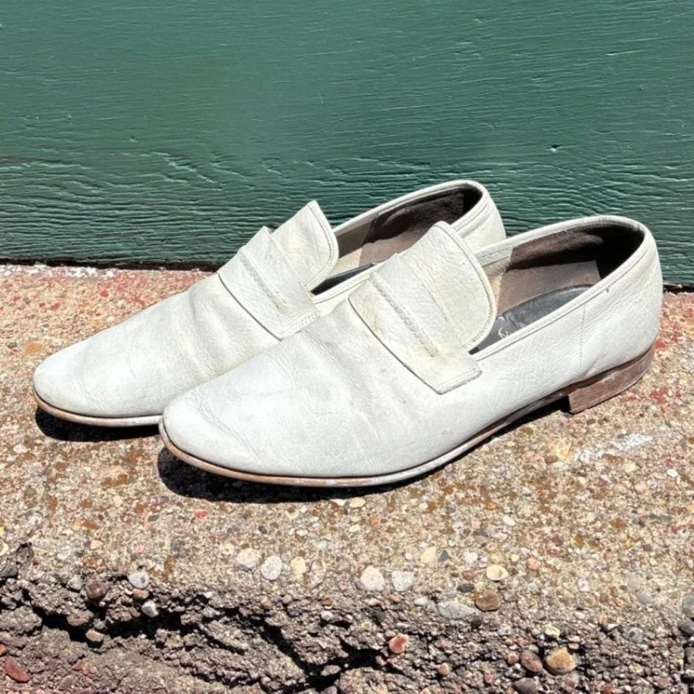 Vintage Flagg Bros Mens White Leather Penny Loafers Mod 60s 70s Slip On Shoes